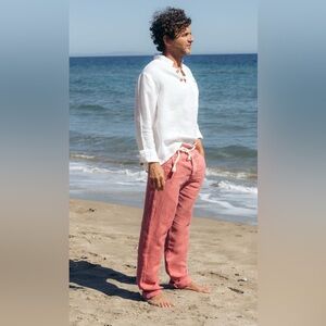 Unisex Linen pants with wooden button fly